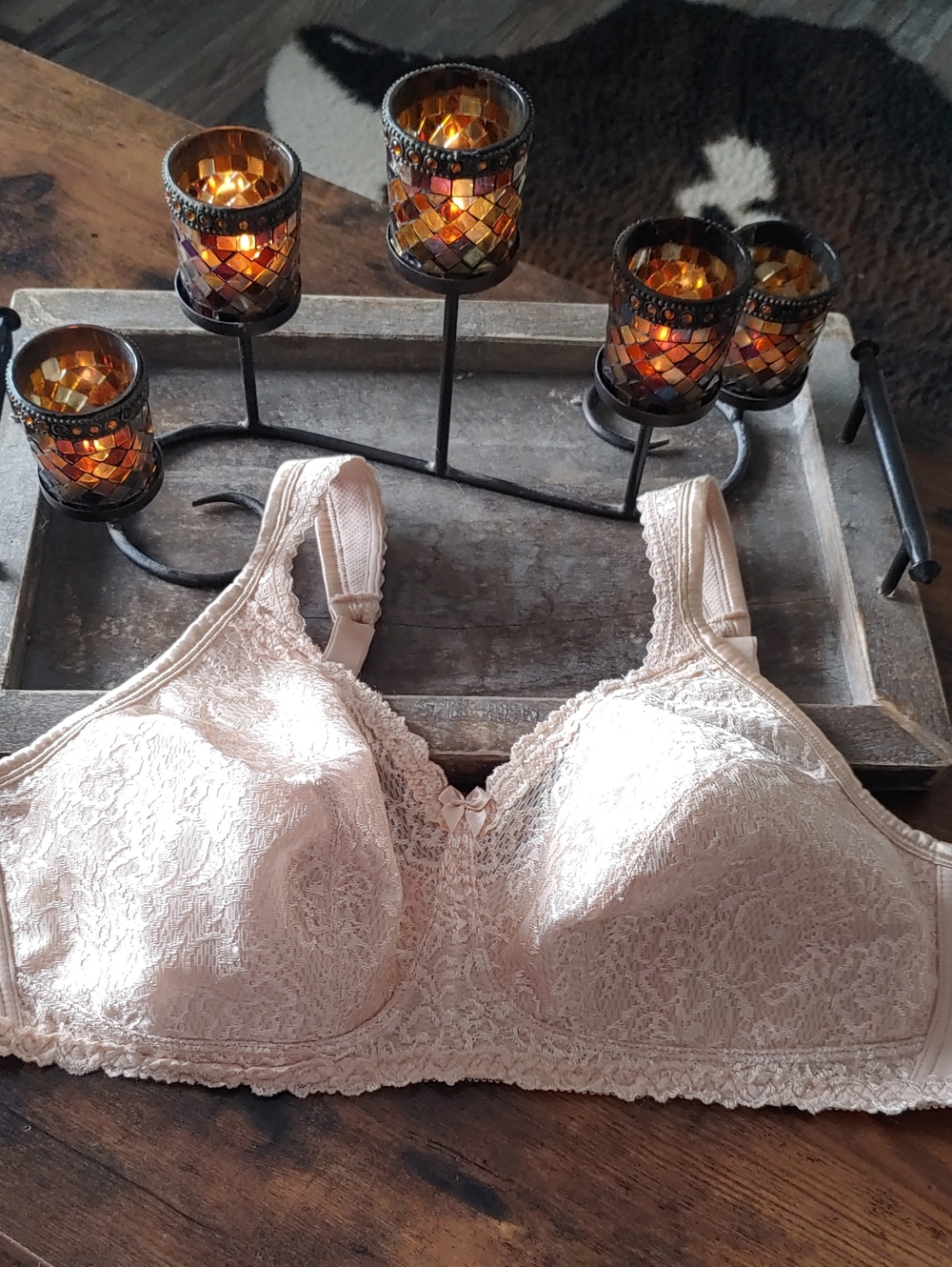 NWOT Playtex 44C Stunning Cream Beige Lace Unpadded Wirefree Bra
